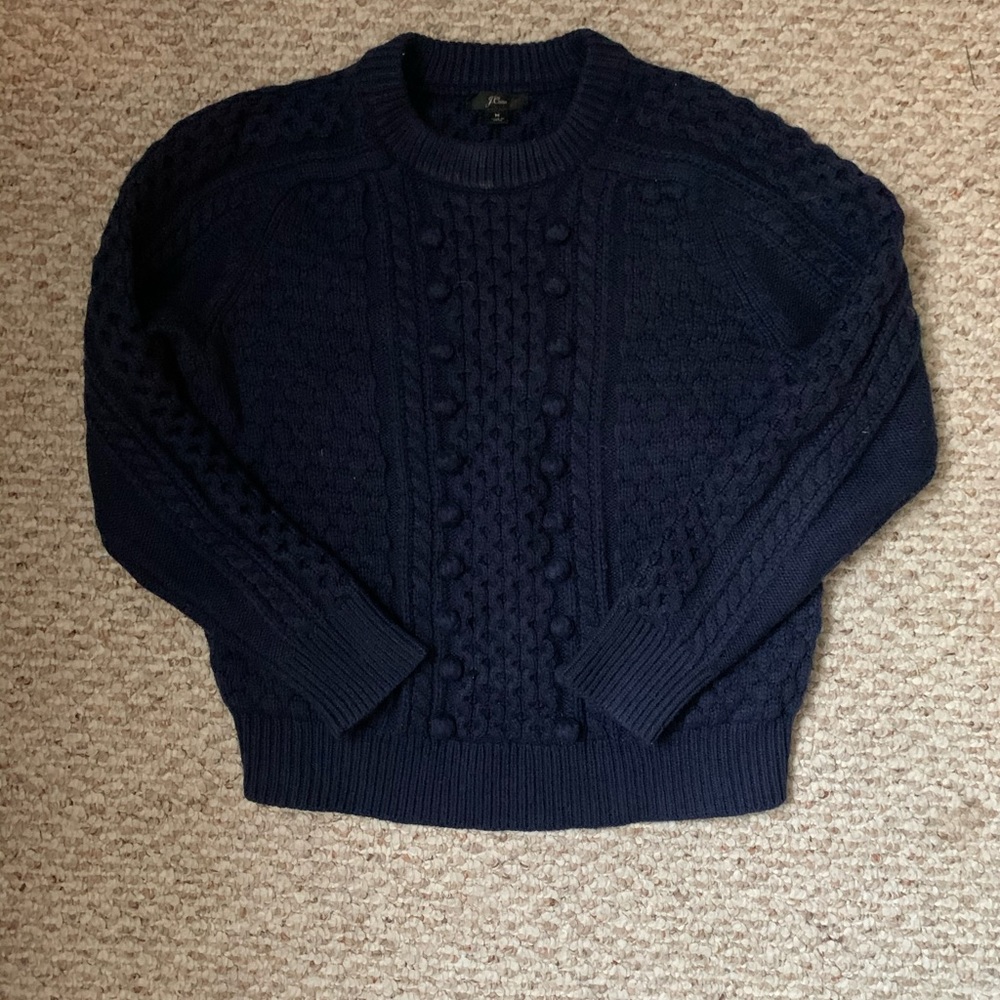 J. Crew Cable Knit Sweater with Pom Detail